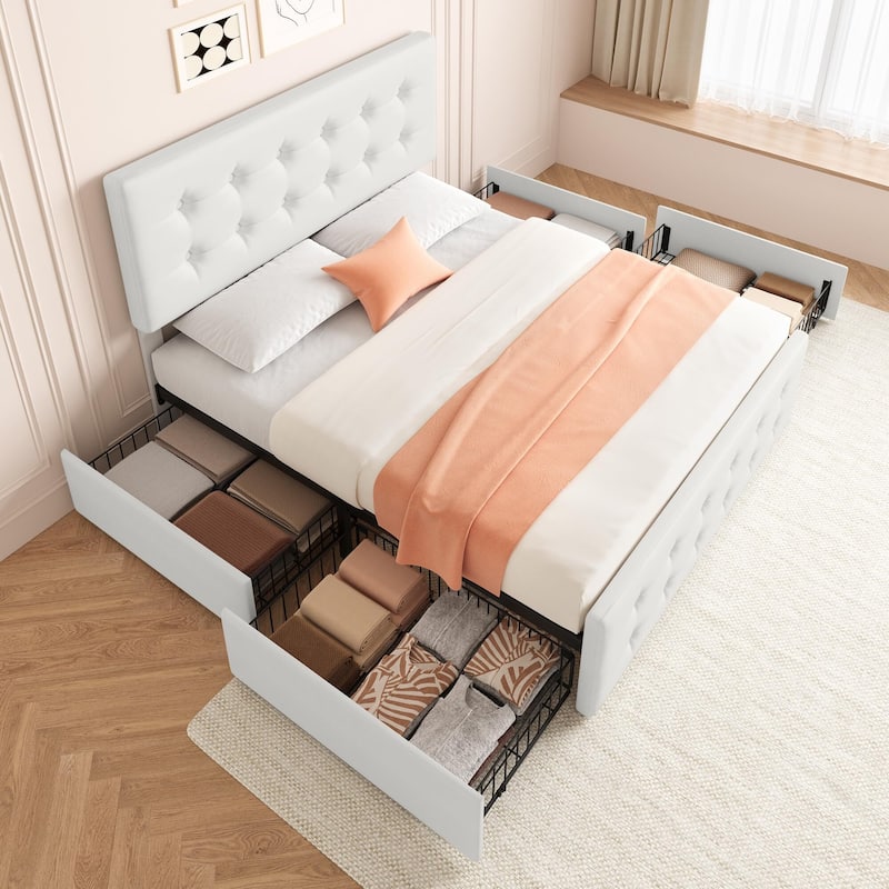 Bed Frame with 4 Storage Drawers and Headboard