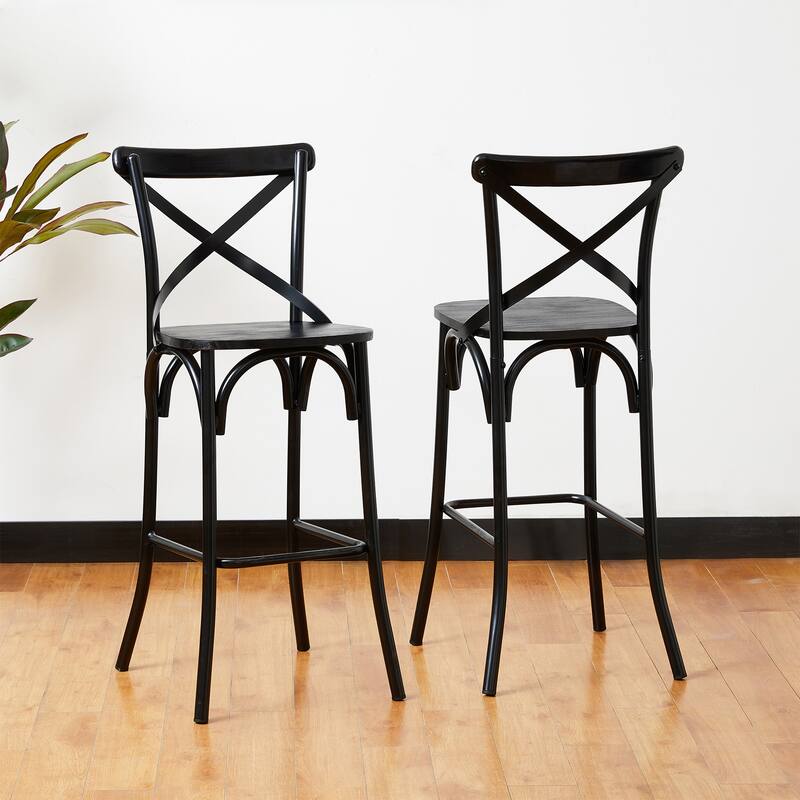 Glitzhome Industrial Rustic High Bar Stools with Wood Seat