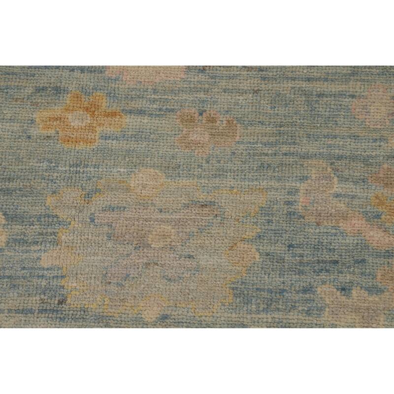 Vegetable Dye Blue Floral Oushak Turkish Area Rug Handmade Wool Carpet - 8'3"x 9'8"