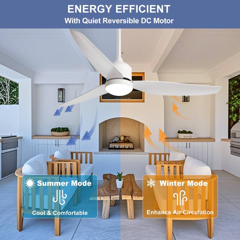Outdoor Ceiling Fan with Light: 42-52 Inch Hanging - Plug in Waterproof Fans for Patio - Dimmable Remote App Control Black