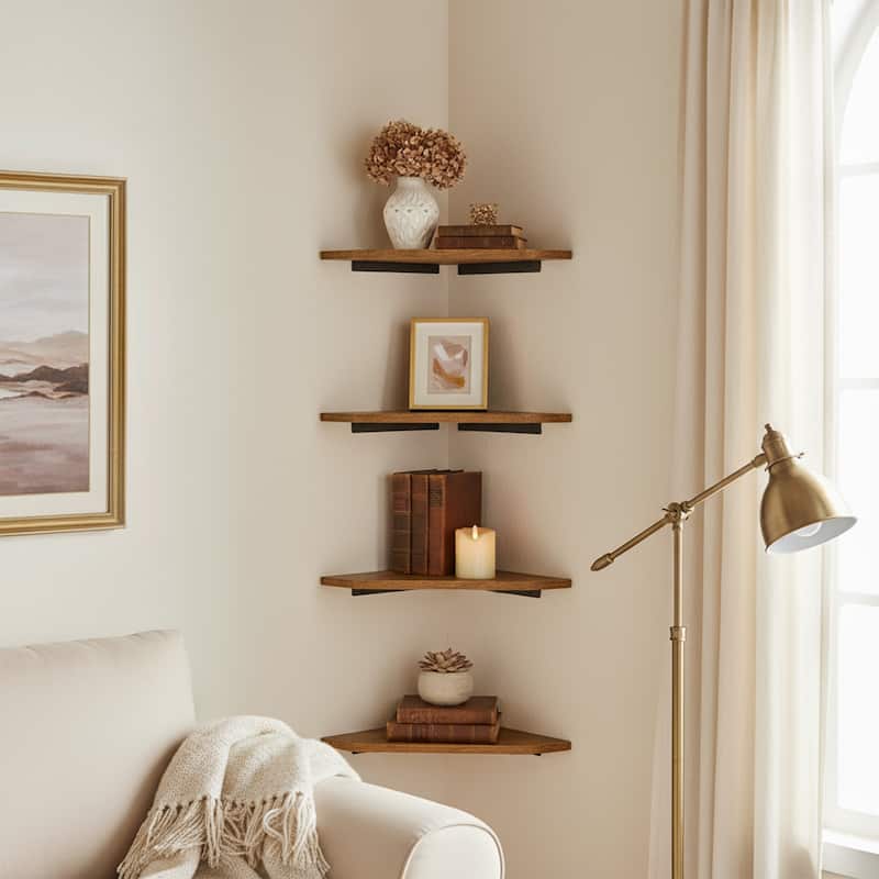 Homy Casa Set of 4 Rustic Wall Mounted Shelves, 12" Square Floating Shelf