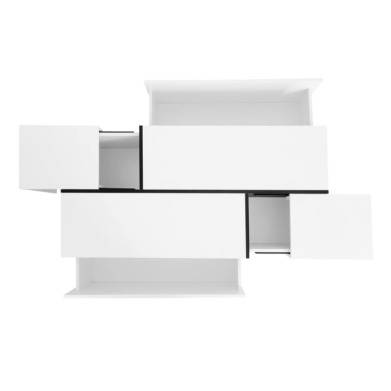 Extendable Coffee Table with Hidden Storage Compartments and 2 Drawers, Multi-Functional Center Table with High-Gloss Finish