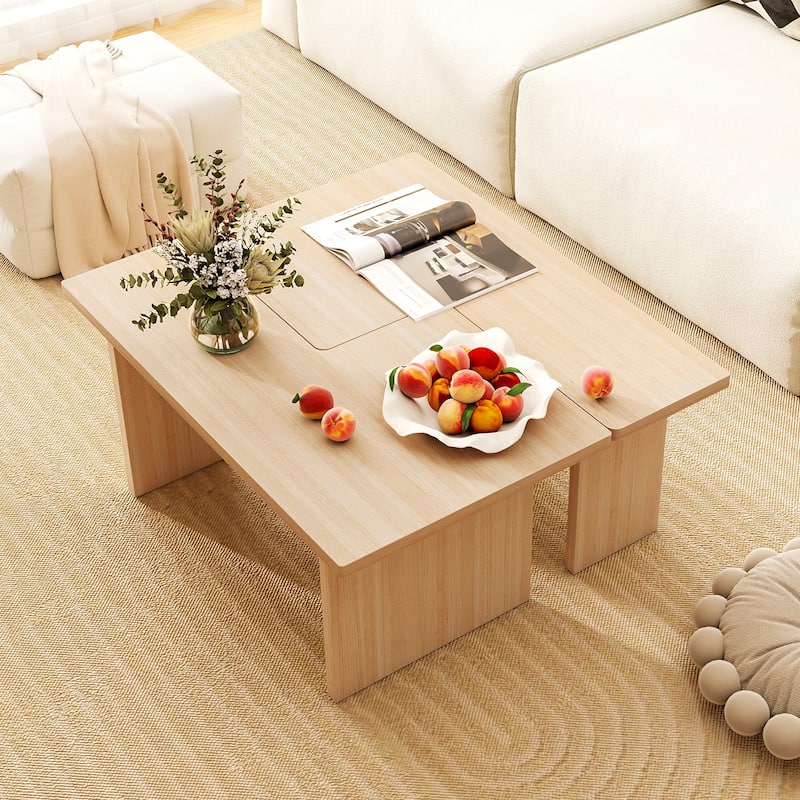 Modular Coffee Table Set of 2 L Shaped Nesting Tables Convertible Center Table for Living Room or Office - 35.5" x 20" x 16.5"