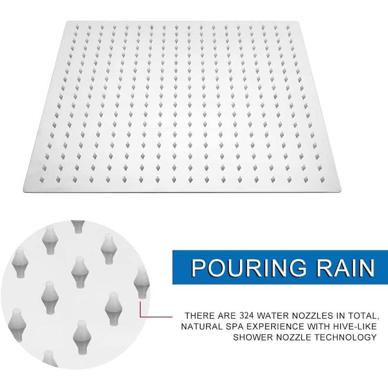 16" Ultra Thin Square 304 Stainless Steel Fixed Rain Shower Head