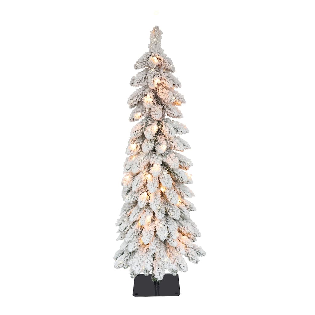 Pre-Lit Flocked Pencil Alpine Artificial Christmas Tree - 3’ - Clear Lights - 3 Foot