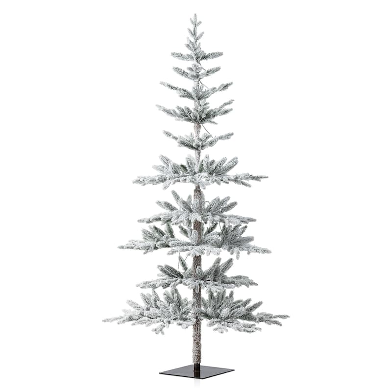 Glitzhome 6ft/7ft/9ft Deluxe Pre-Lit Flocked Slim Fir Artificial Christmas Tree with Warm White Lights