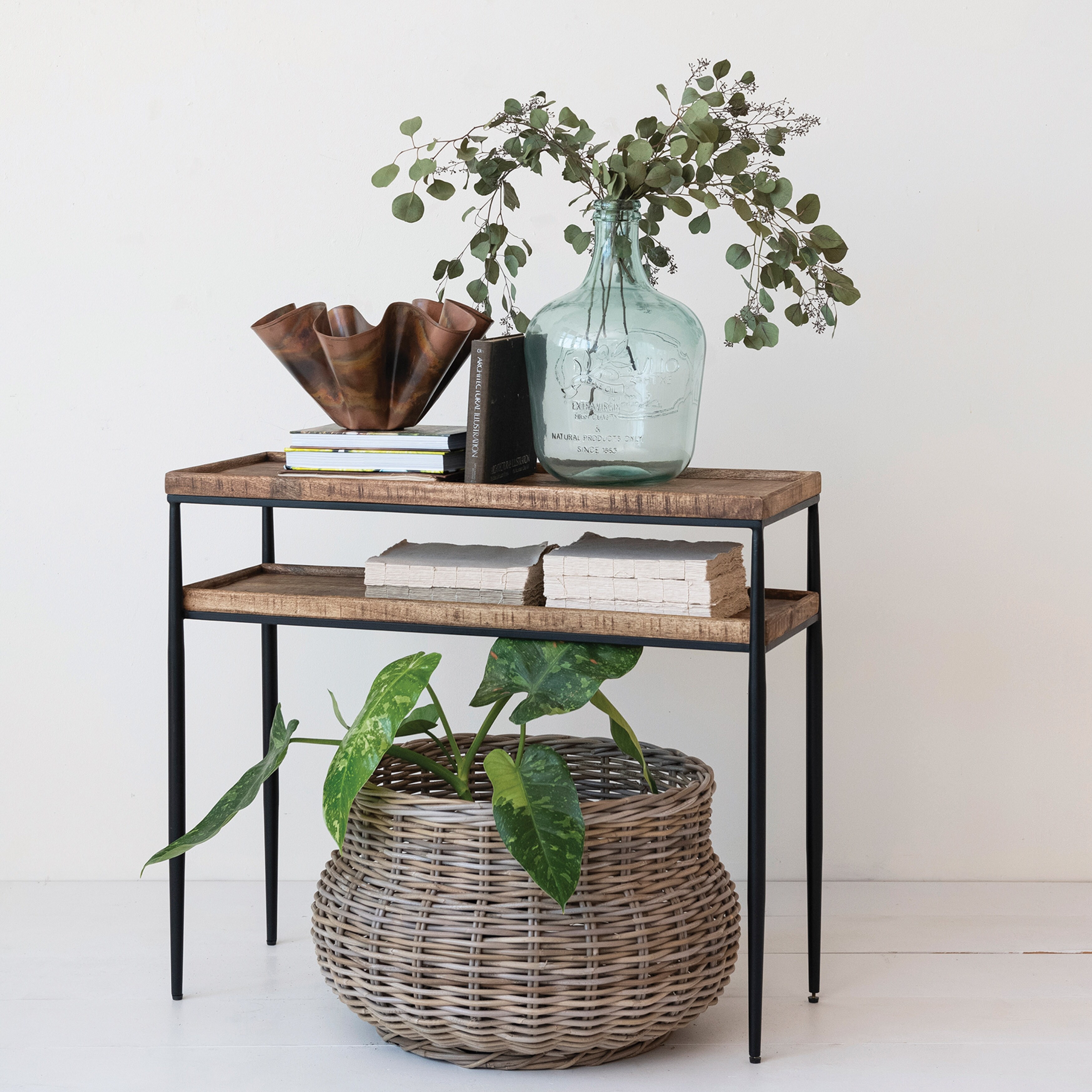 Mango Wood and Metal 2 Tier Console Table 36.0 L x 13.5 W x 31.0 H