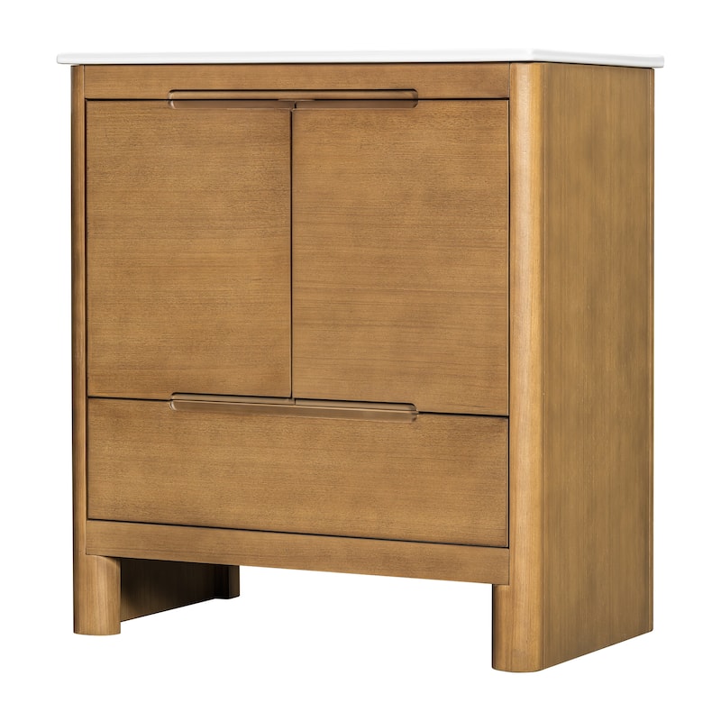 Christopher Knight Home - Harlow Modern 30" Bathroom Vanity with Ceramic Sink, Soft-Close Doors & Drawer, Adjustable Shelf