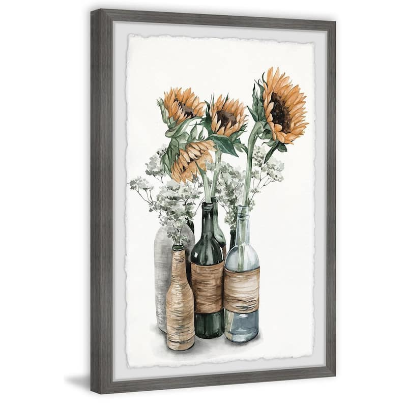 Sunflower Centerpiece Painting Print - Home Wall Art Decor - Framed Floral Picture for Living Room