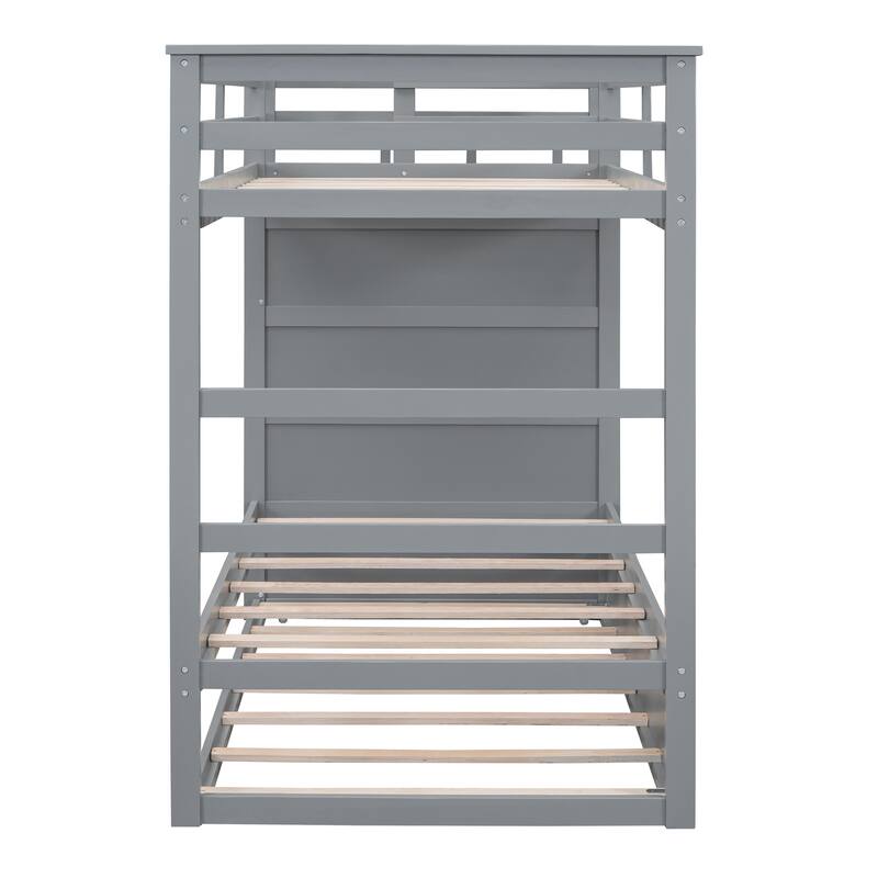 Twin Over Twin Bunk Bed with Trundle and Staircase, Gray