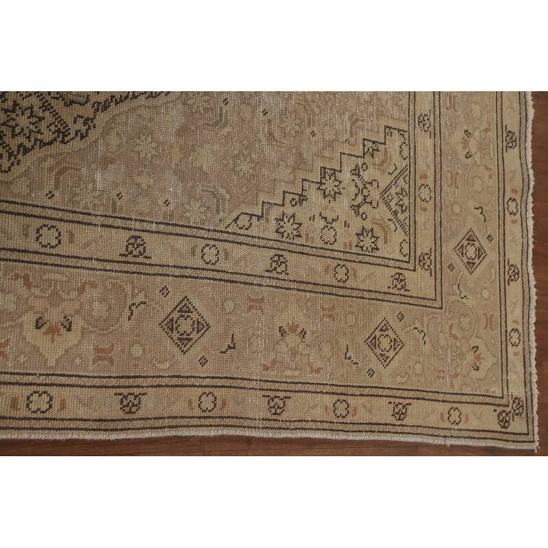 Distressed Tabriz Persian Vintage Rug Handmade Beige Wool Carpet - 6'5" x 9'5"
