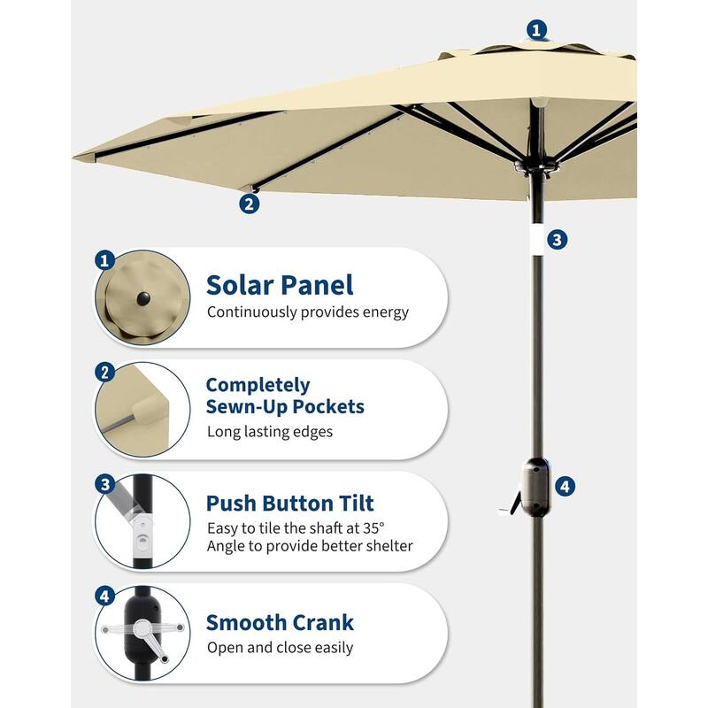 10 Ft Patio Umbrella with Solar Lights, Outdoor Table Umbrella with 40 LED Lights & Tilt Crank
