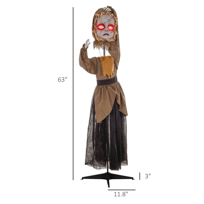 5.2' Life Size Outdoor Halloween Animatronic Doll Simulated Wound Cracks Sound Motion Activated Light Up Eyes Sound Upwards Jump