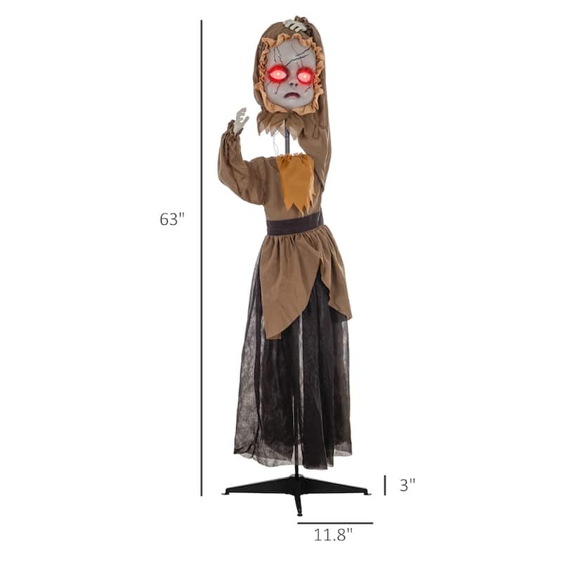 HOMCOM 5.2' Life Size Outdoor Halloween Decoration Animatronic Doll with Simulated Wound Cracks, Sound