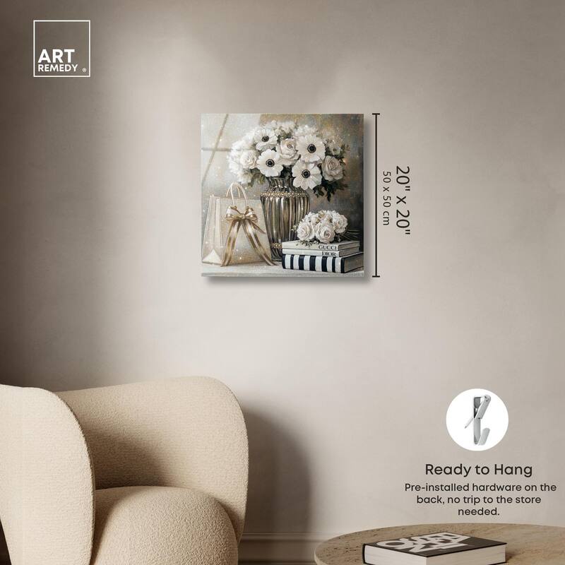 Elegant Flowers Books Neutral Acrylic by Art Remedy, Ready to Hang