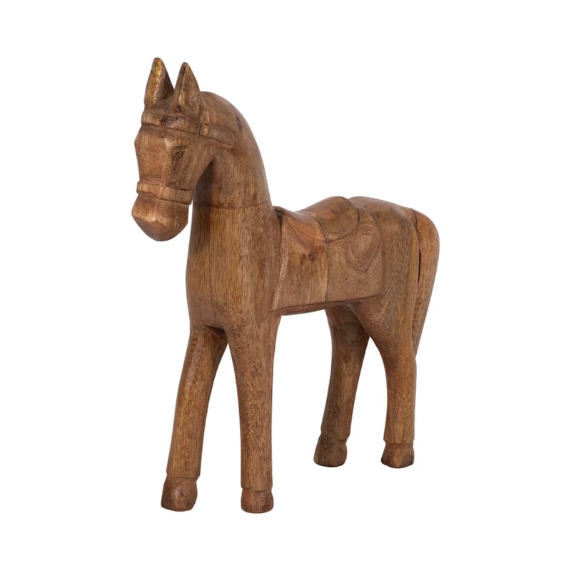 Wood Standing Horse with Saddle Figurine - Brown, 12" - 12.0"