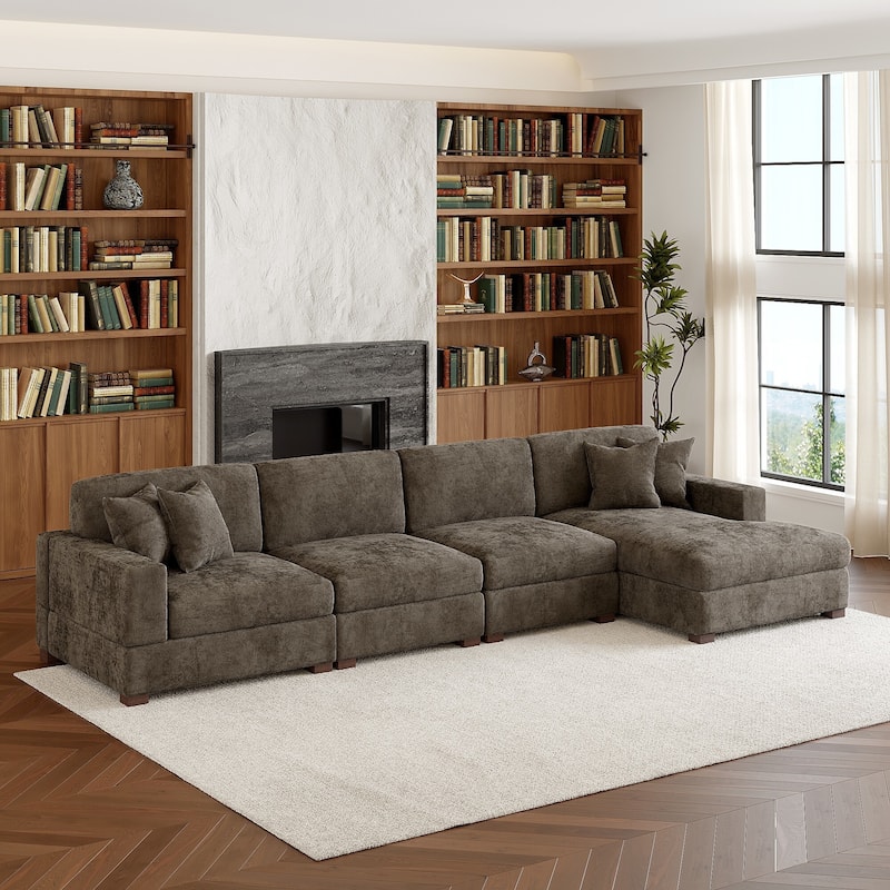 Modern Oversized Chenille Modular Sectional Sofa With Chaise - Camel/4 Piece - Right Facing