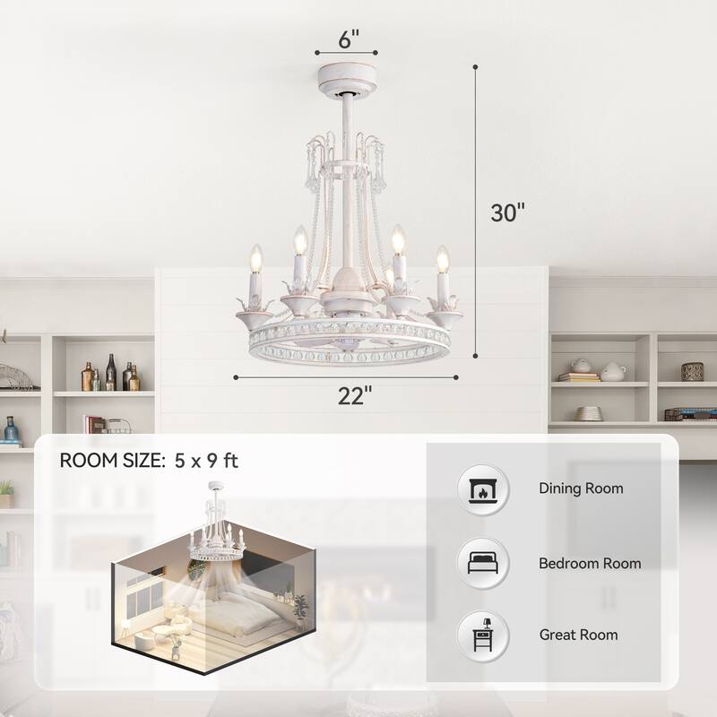 22-Inch Decorative Chandelier Ceiling Fan with Light and Remote