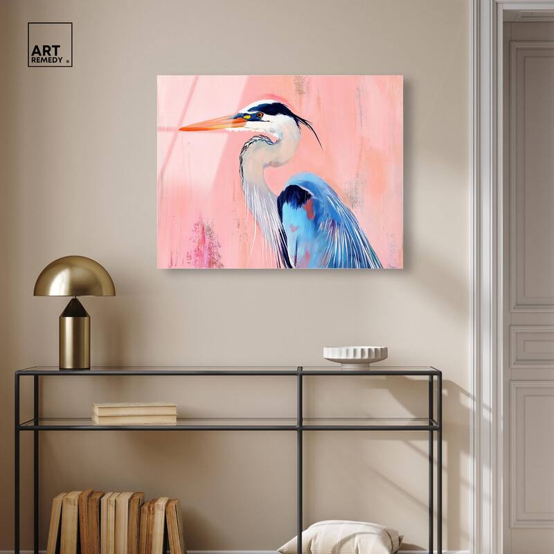 Rosy Dawn Heron Acrylic by Art Remedy, Ready to Hang