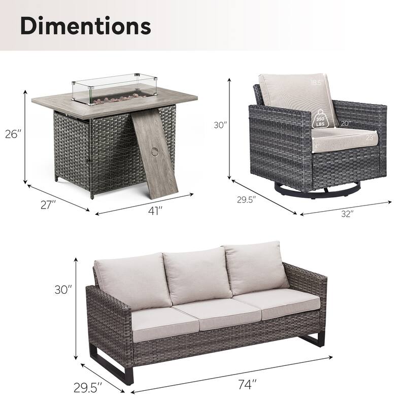 Outdoor Sofa 2 Glider Chairs and Fire Pit Table