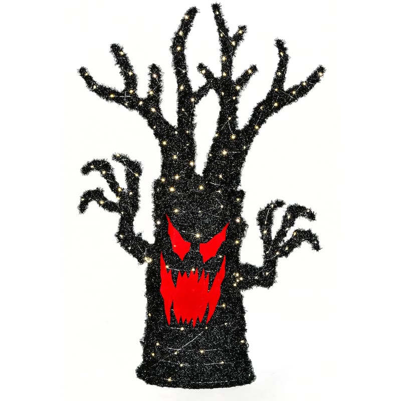 National Tree Company Halloween Pre Lit Artificial Tree Decoration, Black, Frightening Face, 4 Feet