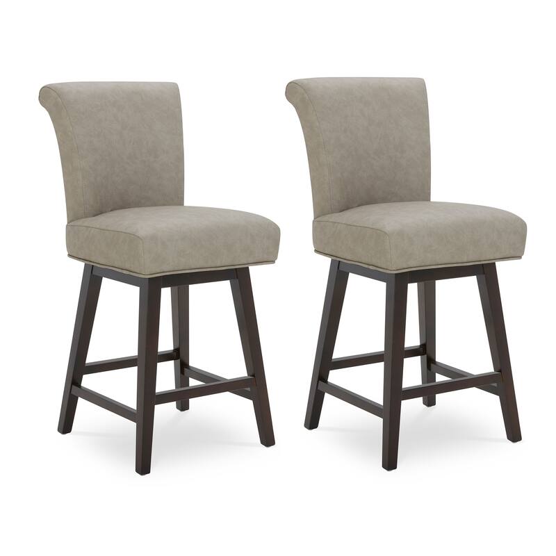 Spruce & Spring Noah Upholstered 26-inch Counter Height Swivel Barstool Set - Set of 2 - Stone Grey - Counter Height