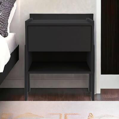 HomeRoots 22" Black One Drawer Faux Wood Nightstand