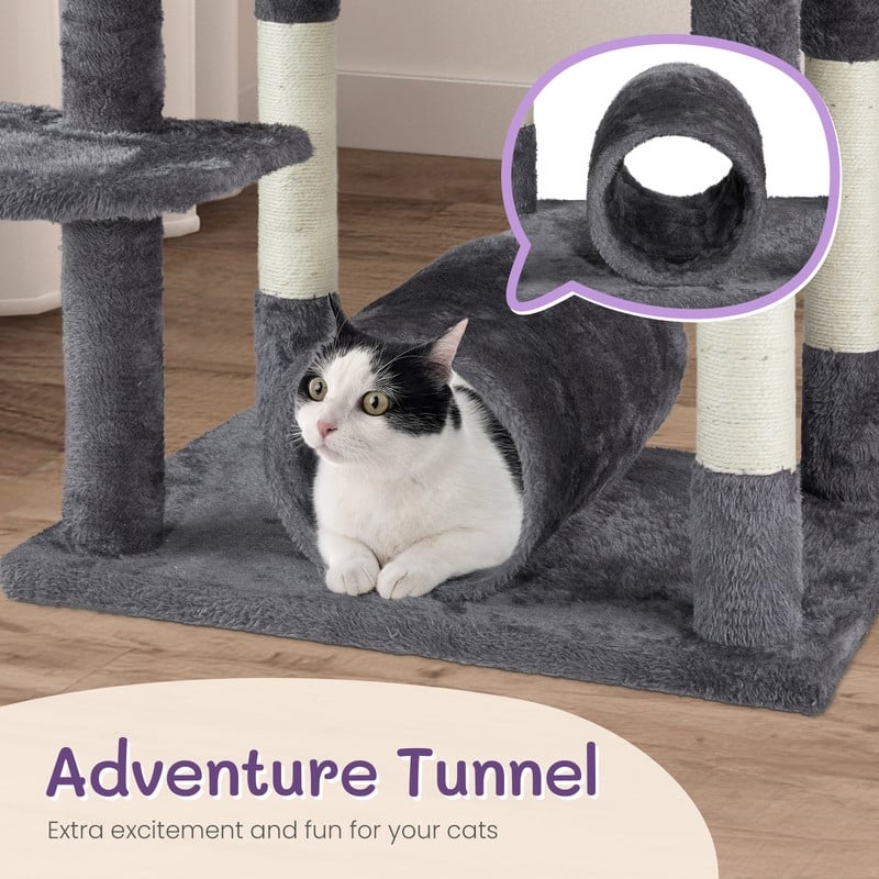 67-inch Dark Grey Cat Tree with Padded Platform Beds - 26.5 x 26 x 67 in.