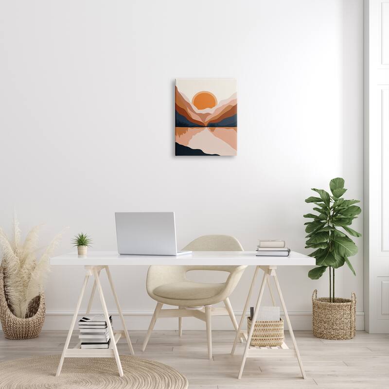 Stupell Vibrant Orange Sunrise Minimal Mountain Lake Abstraction Canvas Wall Art - Off-White