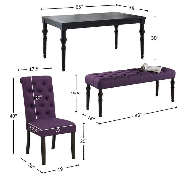 dimension image slide 1 of 4, Roundhill Furniture Leviton Upholstered Dark Wash Wood 6-piece Dining Set