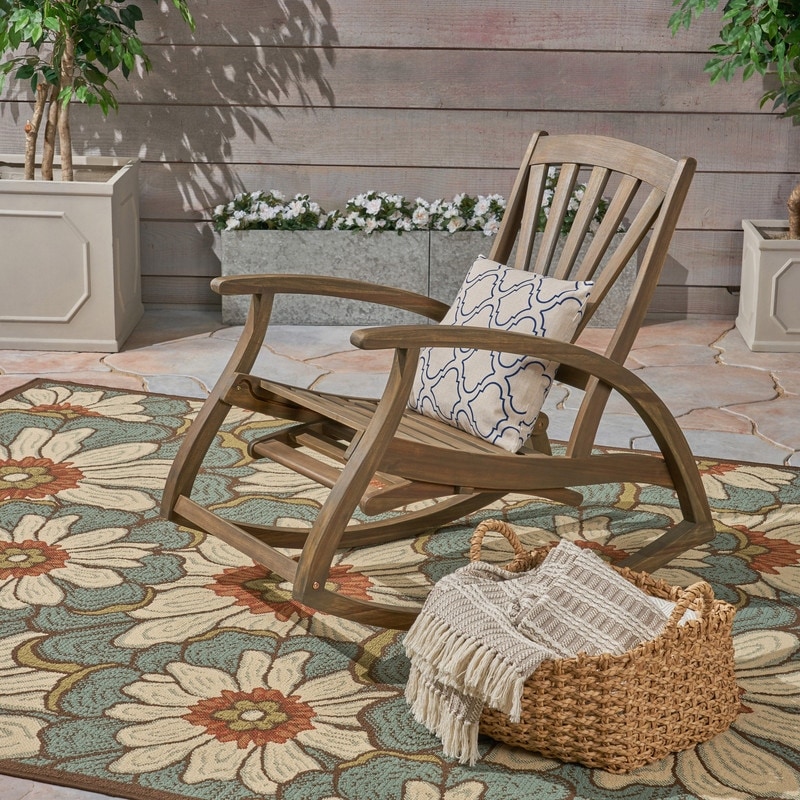 Outdoor Acacia Wood Rocking Chair with Retractable Footrest