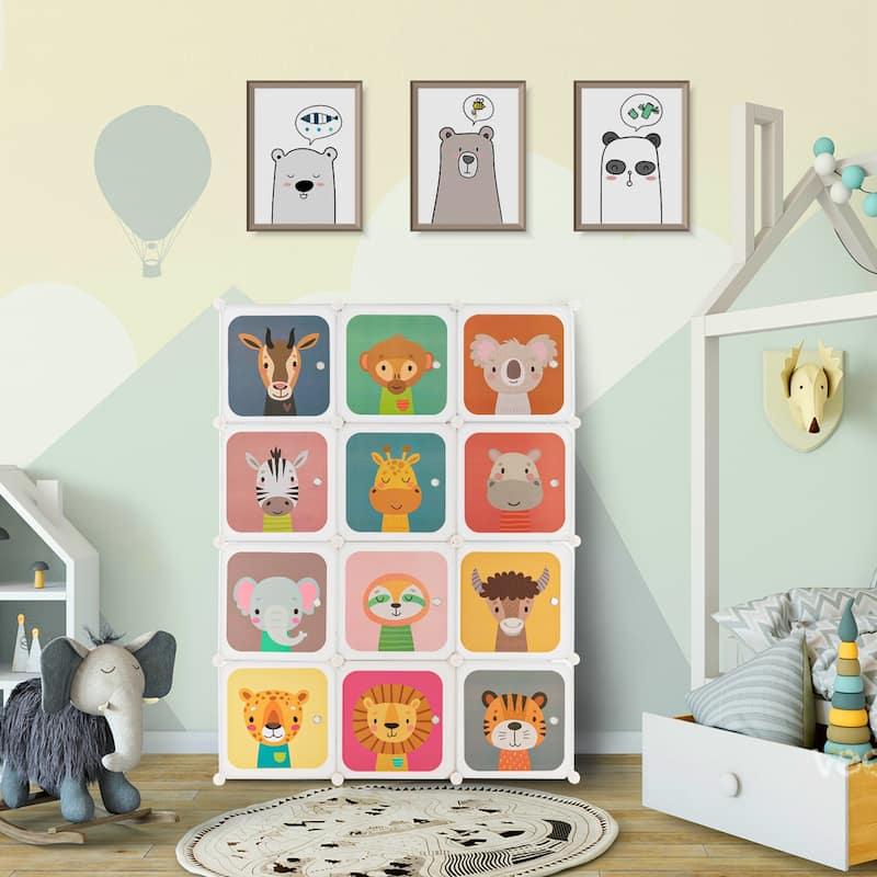 Costway 12-Cube Kids Wardrobe Baby Dresser Bedroom Armoire Clothes