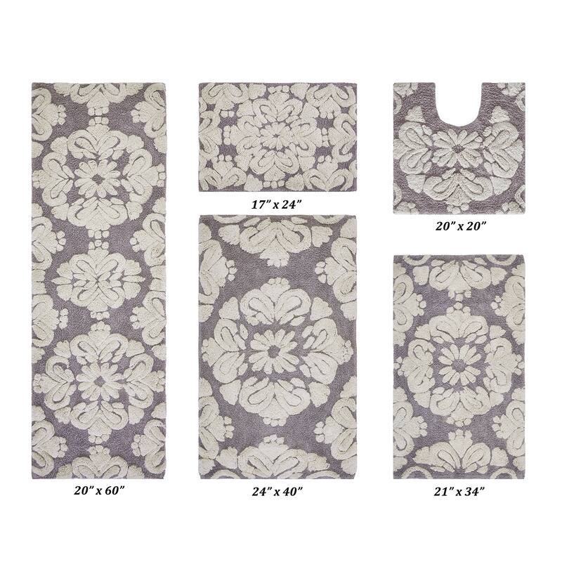 Better Trends Medallion Collection 100% Cotton 5-Pc Set Bathroom Rugs-Soft & Super Absorbent, Non-Skid Latex, Machine Washable