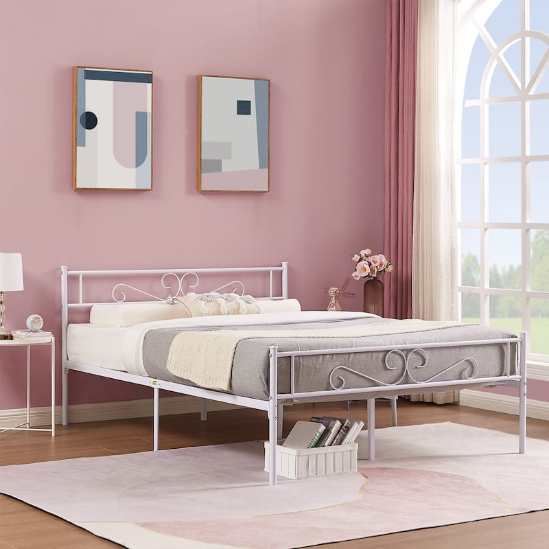 VECELO Premium Platform Bed Frame with Headboard,Easy Set-up Twin/Full/Queen Size Bed - White - Full