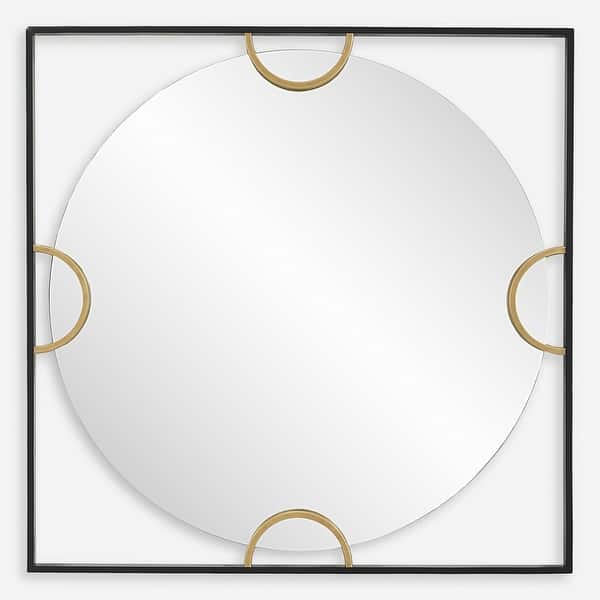 slide 2 of 7, Uttermost 09958 Hinson 39" Diameter Circular Framed Bathroom Mirror Satin Black