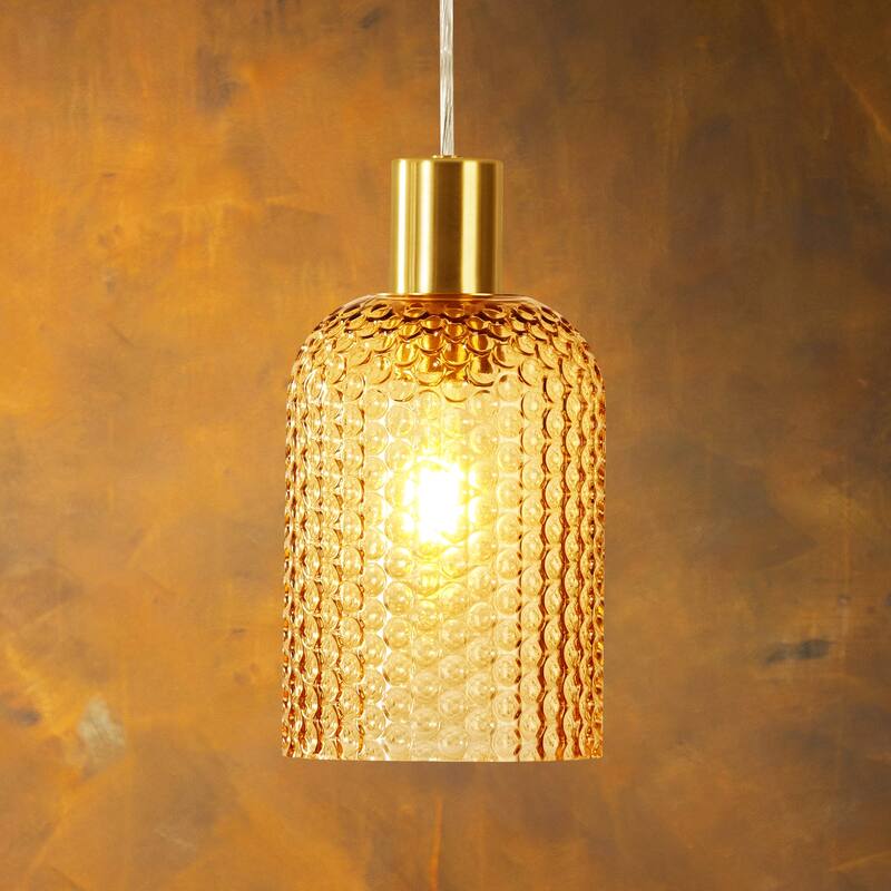 1/3-Light Modern Glam Bell-Shaped Adjustable Island Pendant Light with Clear/Blue/Amber Textured Glass - Brown