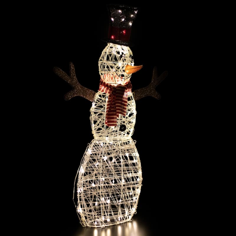 48" LED Snowman with Top Hat Red Scarf Outdoor Christmas Decoration - White