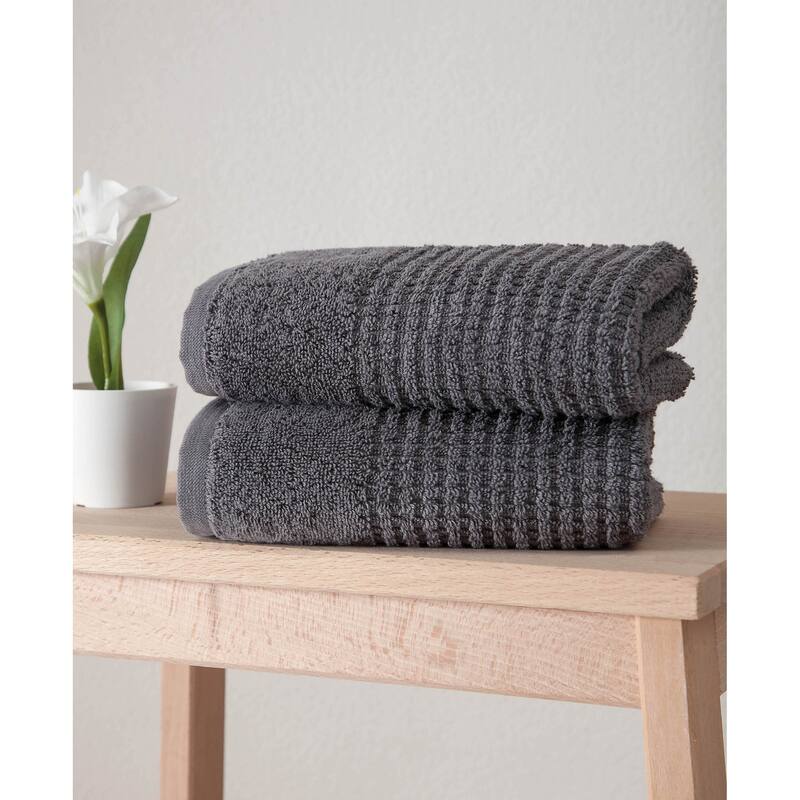 Ozan Premium Home Sorano Collection 100% Turkish Cotton 2-Pc. Hand Towels - Grey