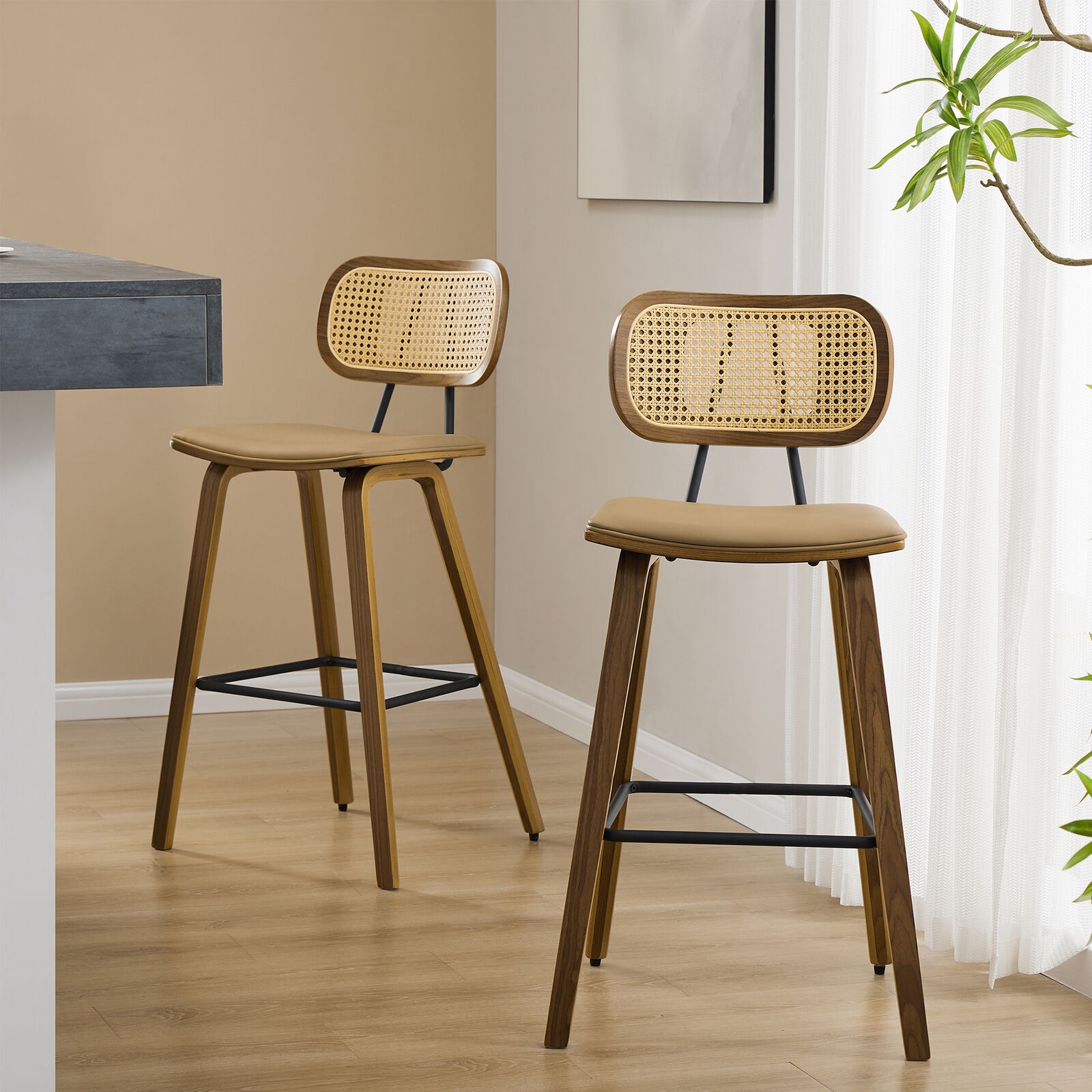 26 inch Wood Counter Height Bar Stools with Rattan Back Bed Bath Beyond 37003652