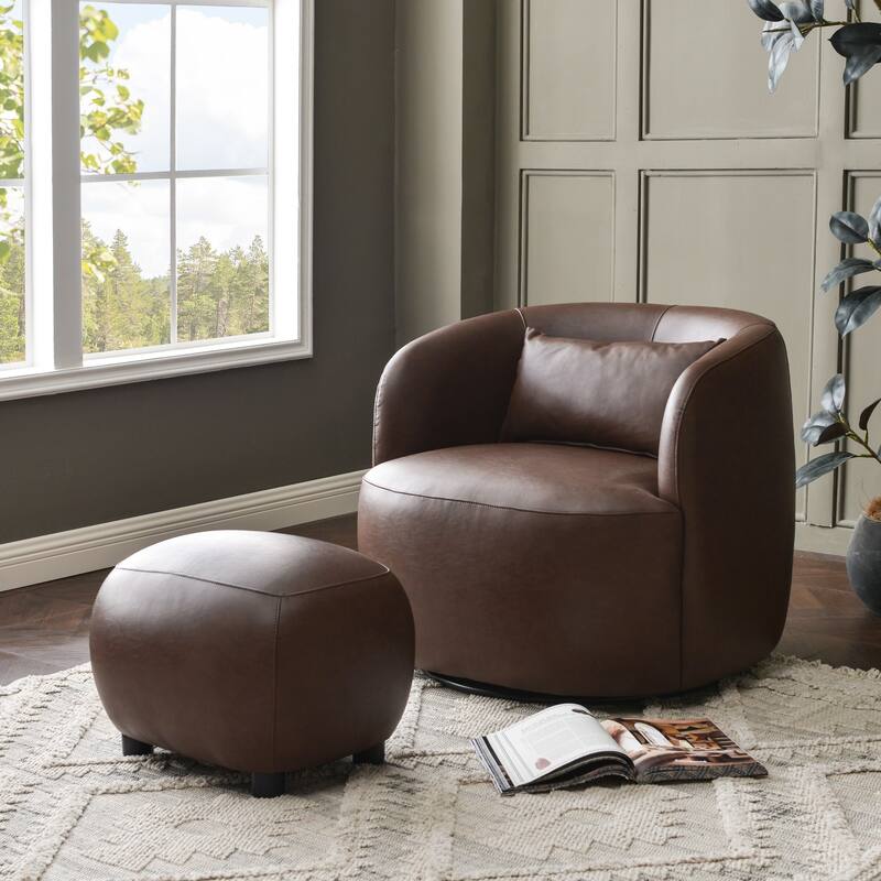 KINWELL 23" Wide Faux Leather Upholstered Ottoman Footrest, PU Entryway Footstool