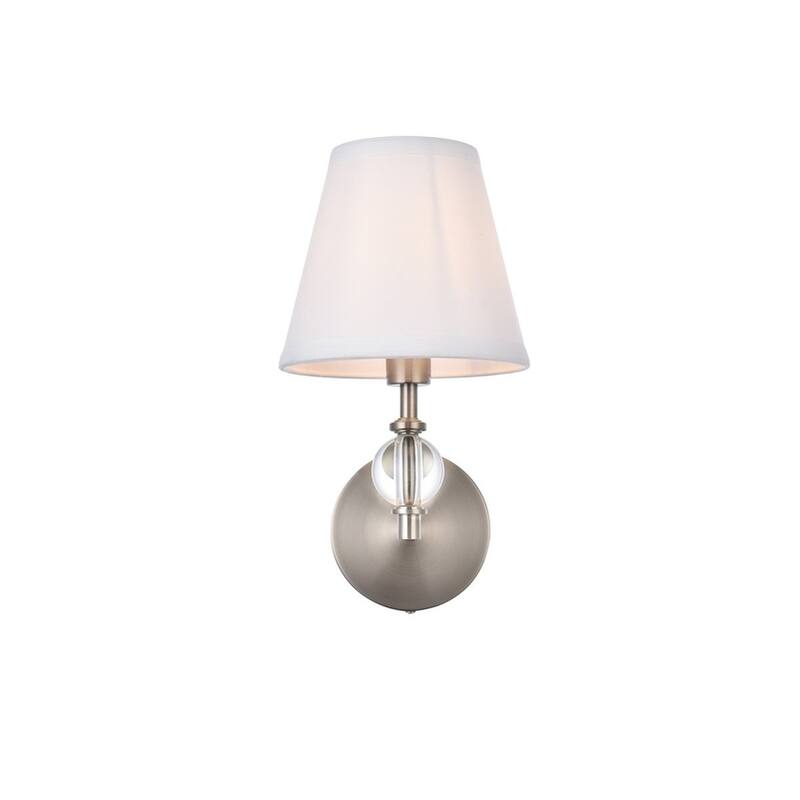 Bella 1 Light Bath Sconce with White Fabric Shade - Satin Nickel