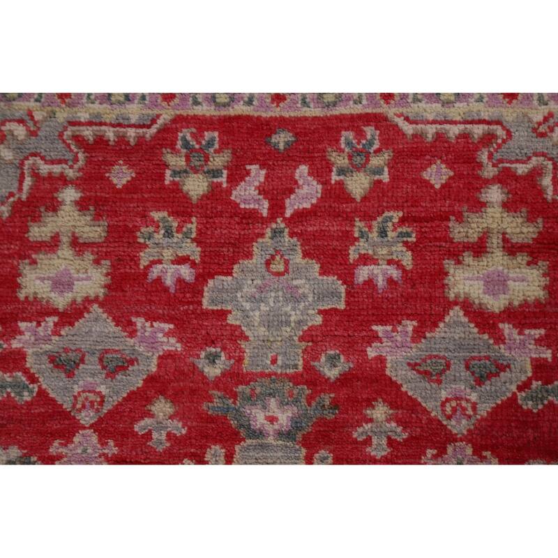 Red Geometric Oushak Turkish Oriental Rug Hand-knotted Wool Carpet - 3'0" x 3'9"