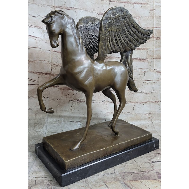 Pegasus Winged Imitative Horse Bronze Statue Sculpture Figure On Marble Base 16 Inches X 16 Inches