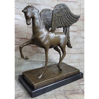 Pegasus Winged Imitative Horse Bronze Statue Sculpture Figure On Marble Base 16 Inches X 16 Inches