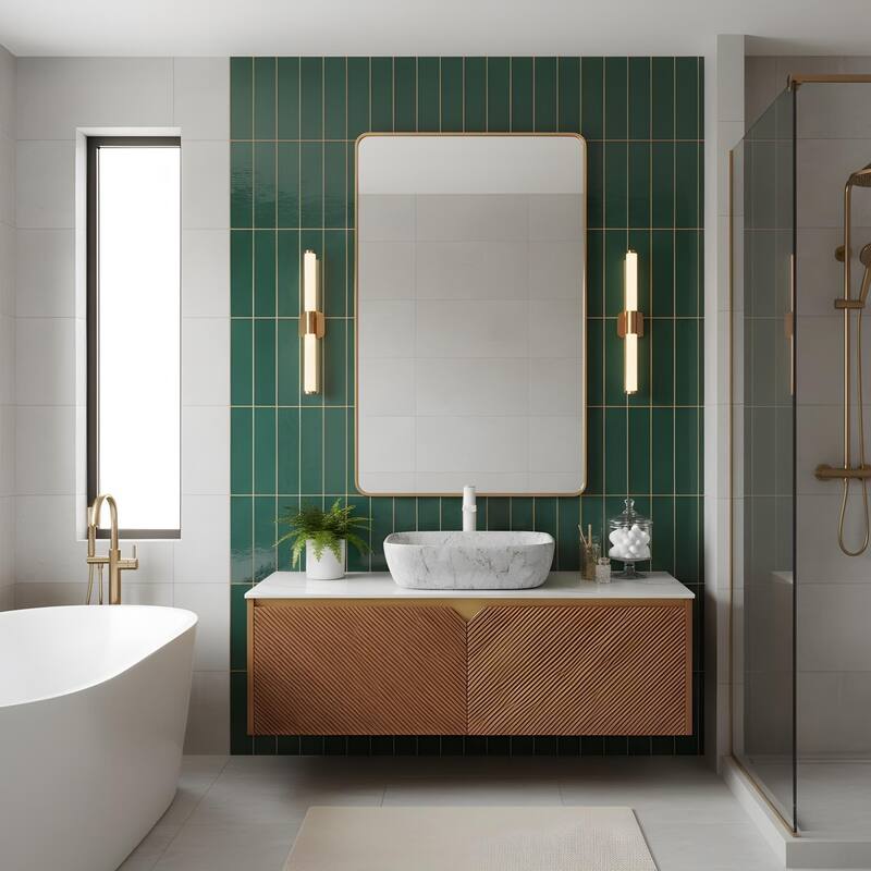 Wall-mounted Bathroom Vanity with Rectangular Vessel Basin
