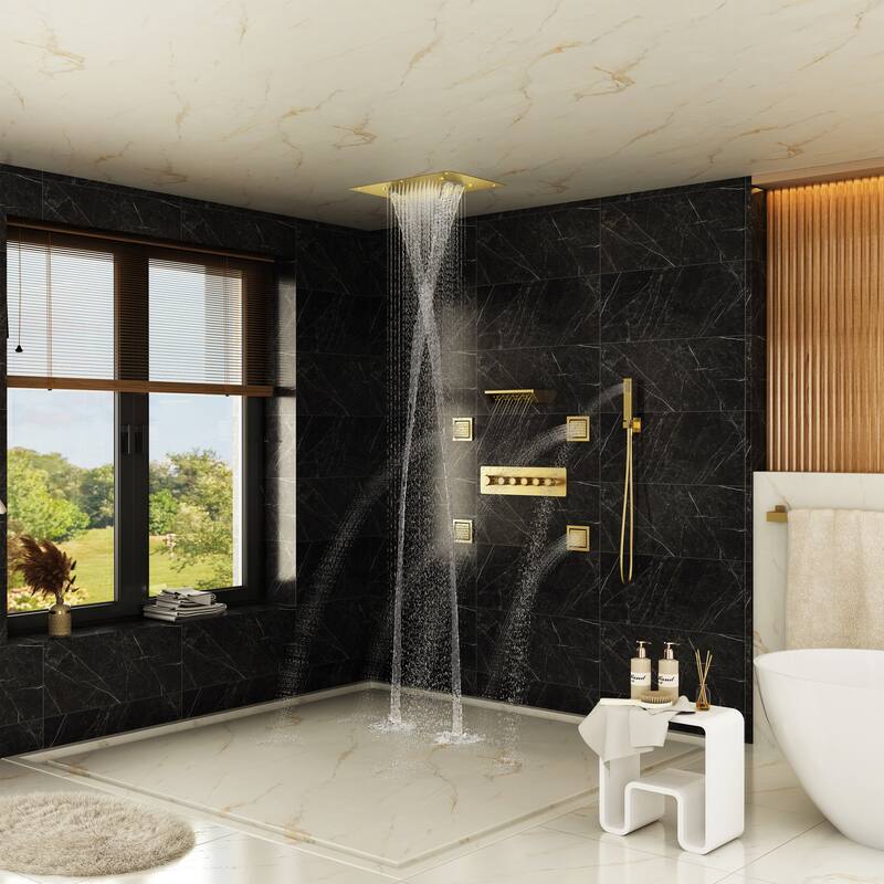 5-Spray Thermostatic Shower System, Luxury Anti-Scald 16 in. Fixed and Handheld Shower Head with Body Jets, Valve Included