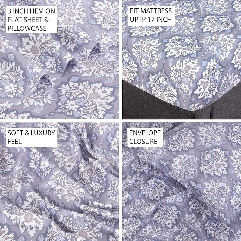 300 Thread Count Cotton Sateen Weave Printed Sheet Set