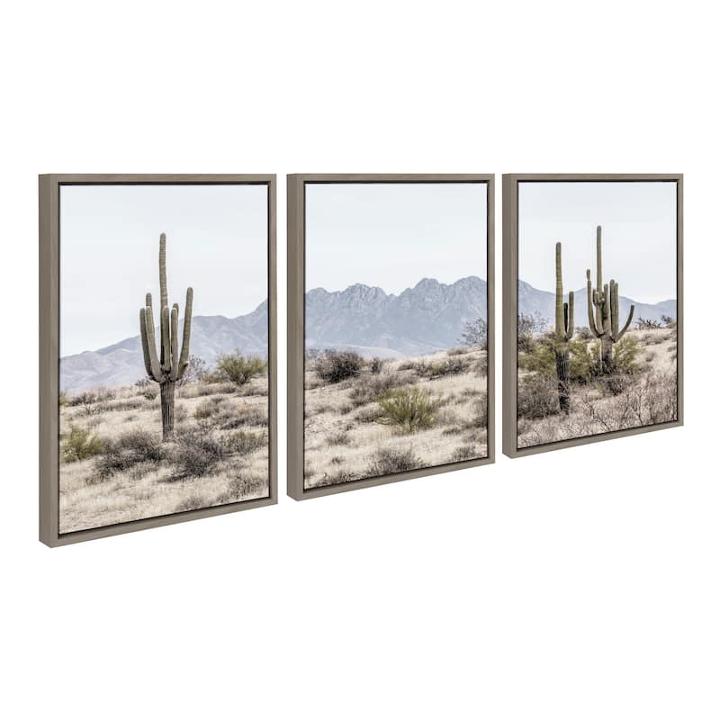 Kate and Laurel Sylvie Cacti Framed Canvas by Creative Bunch Studio - 3 Piece 18x24 - Plastic - Grey