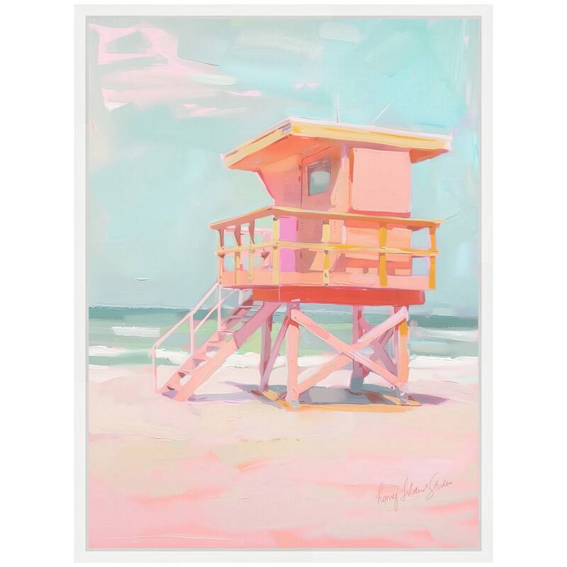 Kate and Laurel Sylvie Beach Lifeguard Tower Pastels Framed Canvas by Honey Island Studio