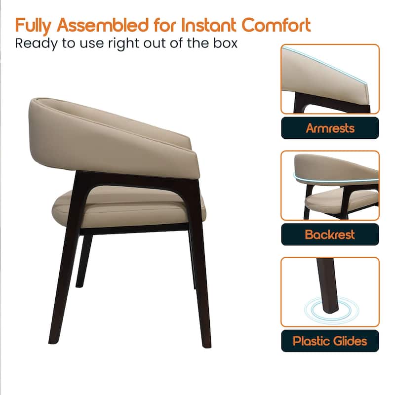 Cali Leather Dining Chair with Rubberwood Legs for Modern Kitchend and Dining Room Accent Arm Chair With Curved Open Back Design